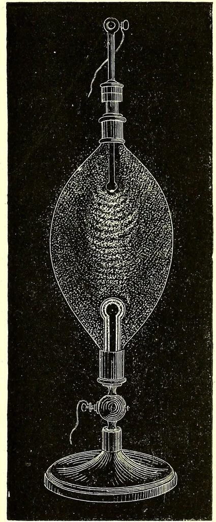 An illustration from Spectrum analysis in its application to terrestrial substances, and the physical constitution of the heavenly bodies / familiarly explained by H. Schellen ; translated from the second enlarged and revised German edition by Jane and Caroline Lassell ; edited with notes by William Huggins ; with numerous woodcuts and coloured plates, and Ångström's and Kirchhoff's maps., 1872, leaf 65