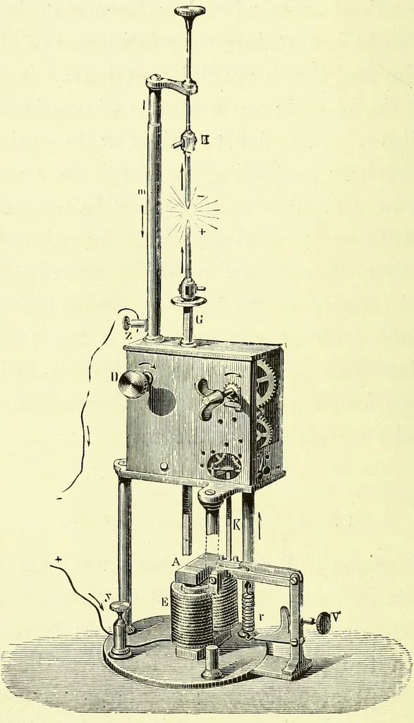 An illustration from Spectrum analysis in its application to terrestrial substances, and the physical constitution of the heavenly bodies / familiarly explained by H. Schellen ; translated from the second enlarged and revised German edition by Jane and Caroline Lassell ; edited with notes by William Huggins ; with numerous woodcuts and coloured plates, and Ångström's and Kirchhoff's maps., 1872, leaf 76