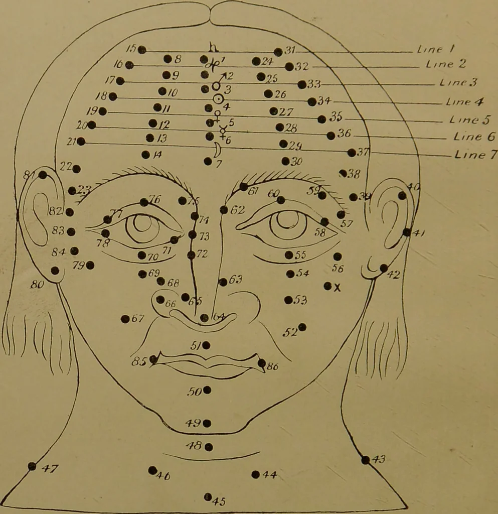 An illustration from Moles, or birth-marks, and their signification to man and woman / by Maud Wheeler., 1894, leaf 8