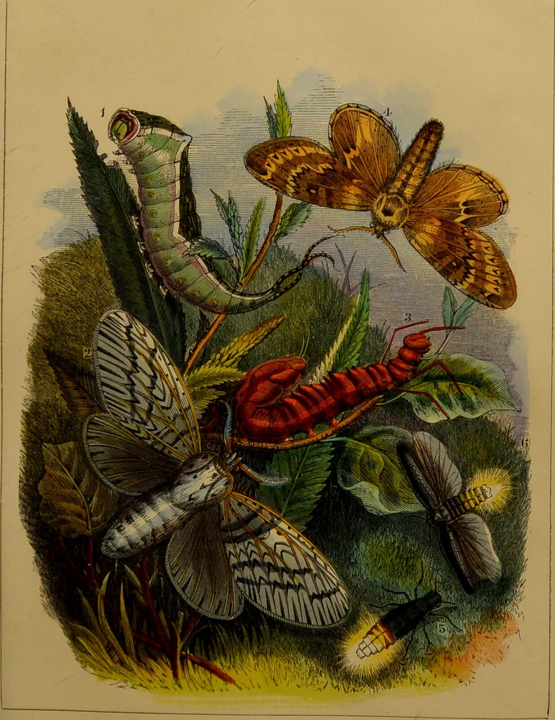 An illustration from The butterfly vivarium, or, Insect home: being an account of a new method of observing the curious metamorphoses of some of the most beautiful of our native insects. Comprising also a popular description of the habits and instincts of many of the insects of the various classes referred to; with suggestions for the successful study of entomology by means of an insect vivarium / by H. Noel Humphreys ... Illustrated with coloured engravings., 1858, leaf 217