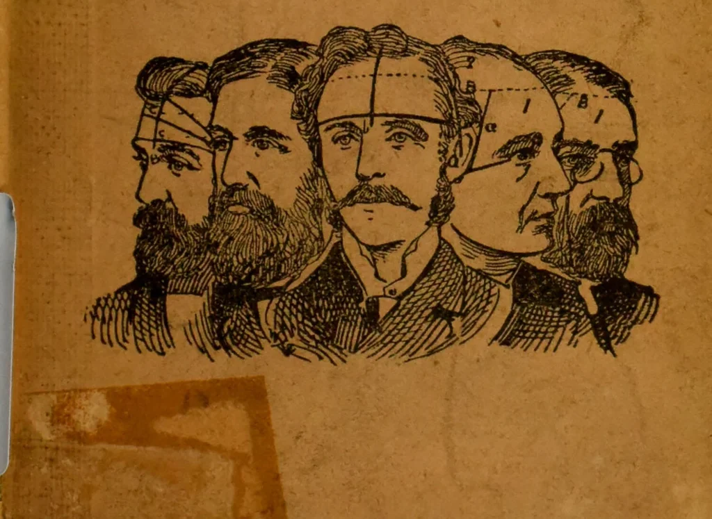 An illustration from How to read heads, or, Practical physiognomy made easy : the science and art of reading character briefly outlined, illustrated, and explained / by James Coates., 1890, leaf 1