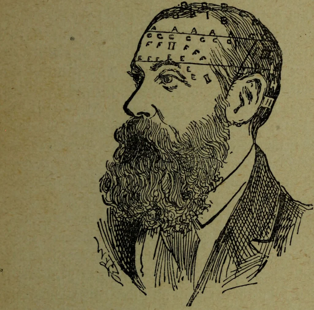 An illustration from How to read heads, or, Practical lessons on the application of phrenology to the reading of character / by James Coates., 1891, leaf 55