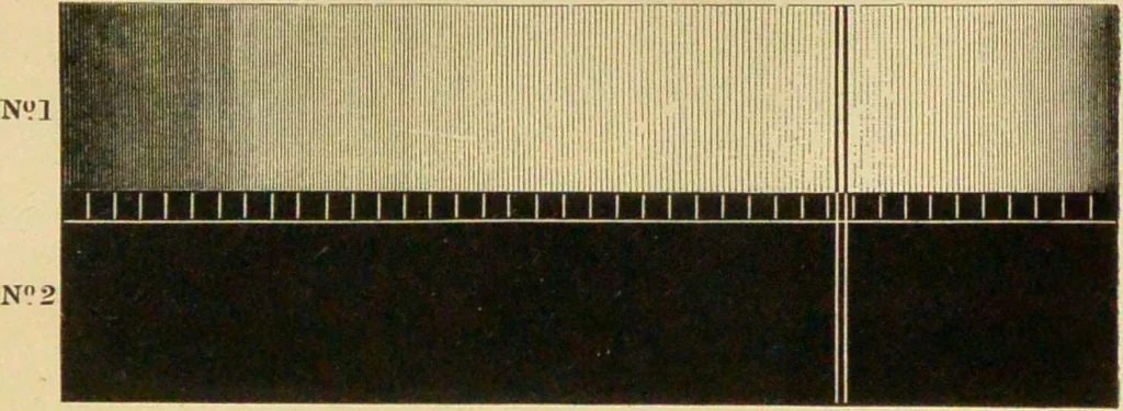 An illustration from Spectrum analysis : six lectures, delivered in 1868, before the Society of Apothecaries of London / by Henry E. Roscoe ; with appendices, coloured plates, and illustrations., 1869, leaf 227