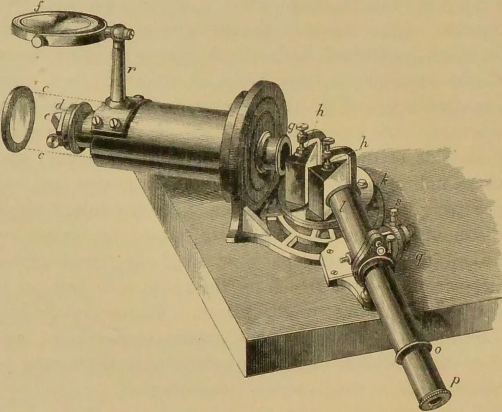 An illustration from Spectrum analysis : six lectures, delivered in 1868, before the Society of Apothecaries of London / by Henry E. Roscoe ; with appendices, coloured plates, and illustrations., 1869, leaf 274