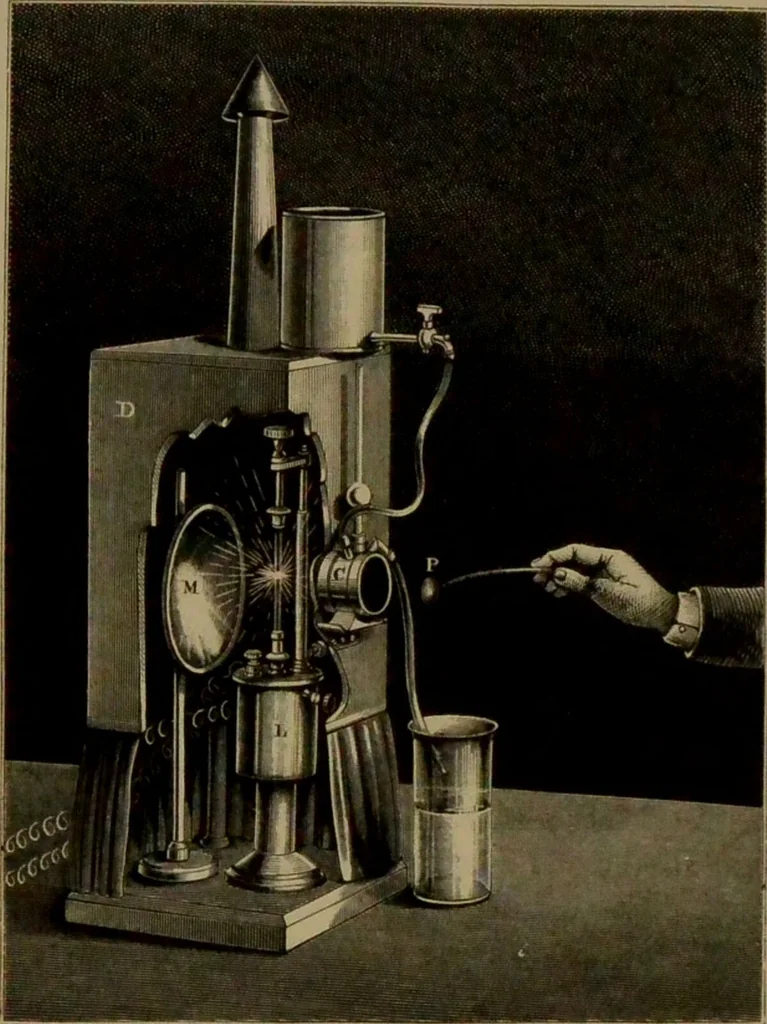 An illustration from Spectrum analysis : six lectures, delivered in 1868, before the Society of Apothecaries of London / by Henry E. Roscoe ; with appendices, coloured plates, and illustrations., 1869, leaf 36