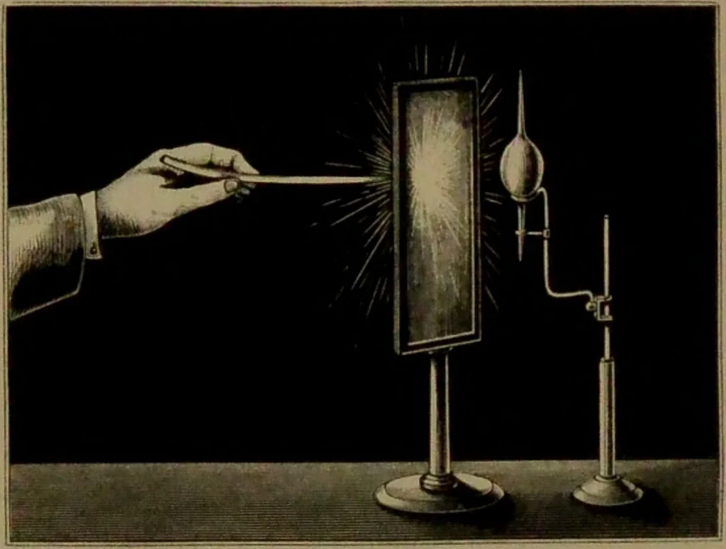 An illustration from Spectrum analysis : six lectures, delivered in 1868, before the Society of Apothecaries of London / by Henry E. Roscoe ; with appendices, coloured plates, and illustrations., 1869, leaf 38