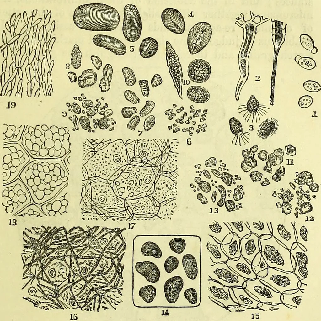 An illustration from The microscope : its history, construction, and application, being a familiar introduction to the use of the instrument, and the study of microscopical science / by Jabez Hogg ; with upwards of five hundred engravings, and coloured illustrations by Tuffen West., 1883, leaf 373
