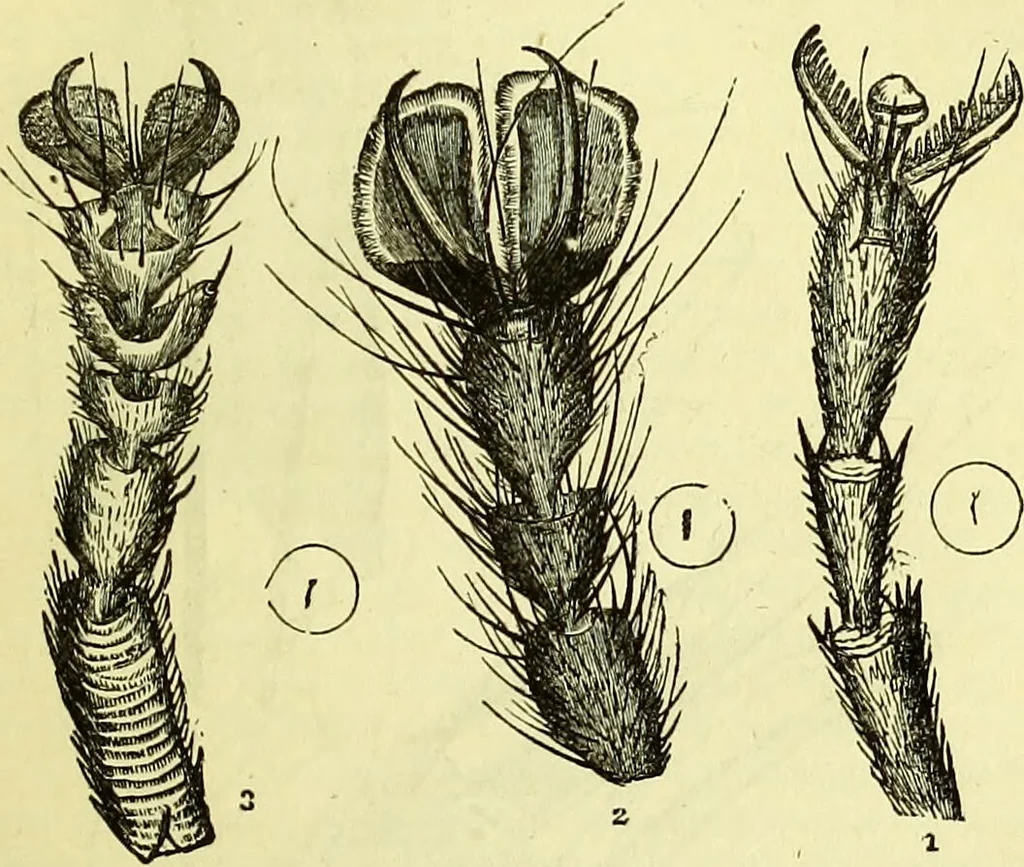 An illustration from The microscope : its history, construction, and application, being a familiar introduction to the use of the instrument, and the study of microscopical science / by Jabez Hogg ; with upwards of five hundred engravings, and coloured illustrations by Tuffen West., 1883, leaf 631
