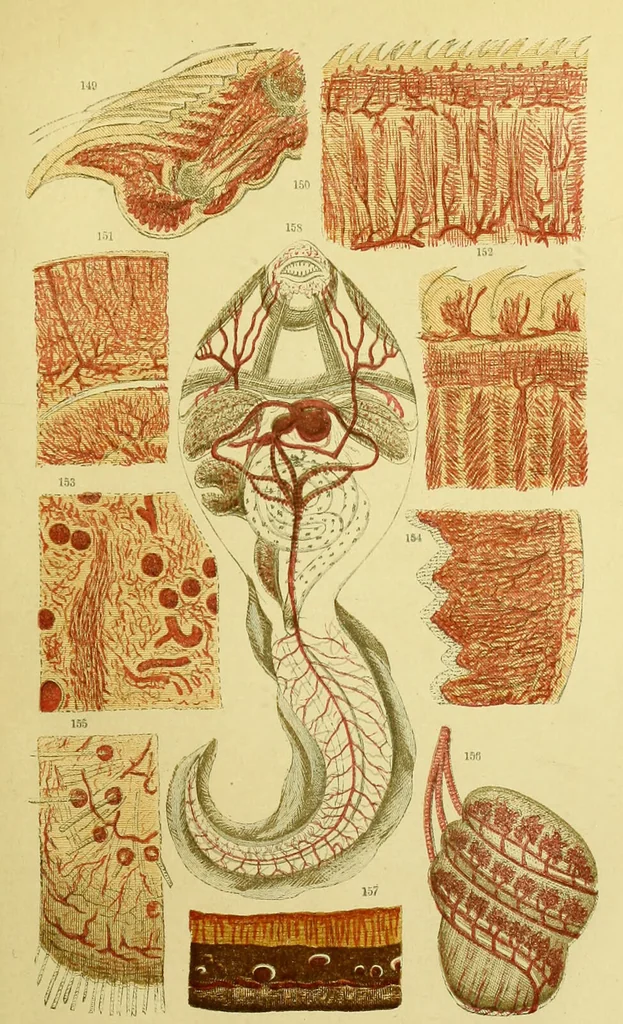 An illustration from The microscope : its history, construction, and application, being a familiar introduction to the use of the instrument, and the study of microscopical science / by Jabez Hogg ; with upwards of five hundred engravings, and coloured illustrations by Tuffen West., 1883, leaf 693