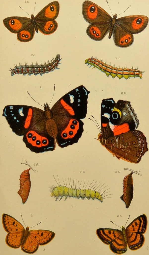 An illustration from An elementary manual of New Zealand entomology : being an introduction to the study of our native insects / With 21 coloured plates. By G.V. Hudson., 1892, leaf 173