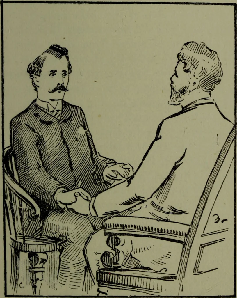 An illustration from How to mesmerise : a manual of instruction in the history, mysteries, modes of procedure, and arts of mesmerism, or, animal magnetism, hypnotism, clairvoyance, thought reading, and mesmeric entertainments / by James Coates., 1890, leaf 35