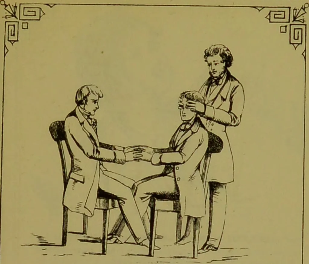 An illustration from The illustrated practical mesmerist : curative and scientific / by William Davey., 1889, leaf 35