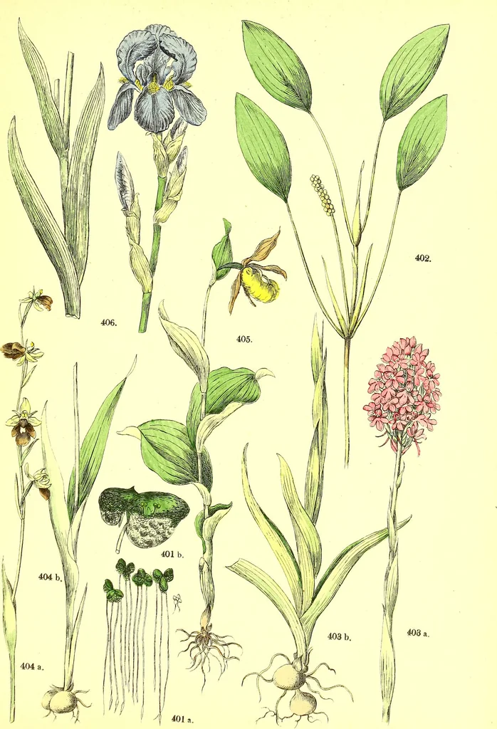 An illustration from Flore pittoresque de la France : anatomie, physiologie, classification, description des plantes indigènes et cultivées au point de vue de l'agriculture, de l'horticulture et de la sylviculture / publiée sous la direction de J. Rothschild., 1885, leaf 408