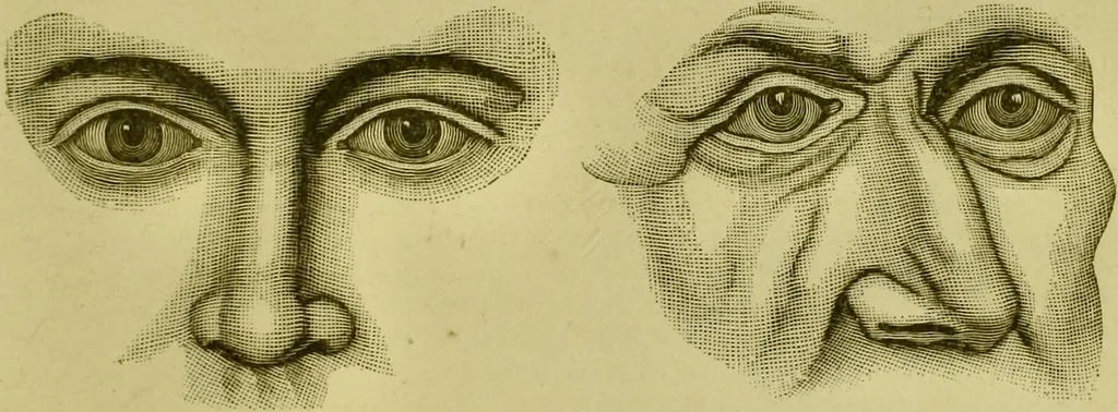 An illustration from A system of practical and scientific physiognomy, or, How to read faces : being a manual of instruction in the knowledge of the human physiognomy and organism, embracing the discoveries of located signs of character in the body and face, as shown by the five natural divisions of the countenance. Volume 2 / by Mary Olmstead Stanton., 1890, leaf 385