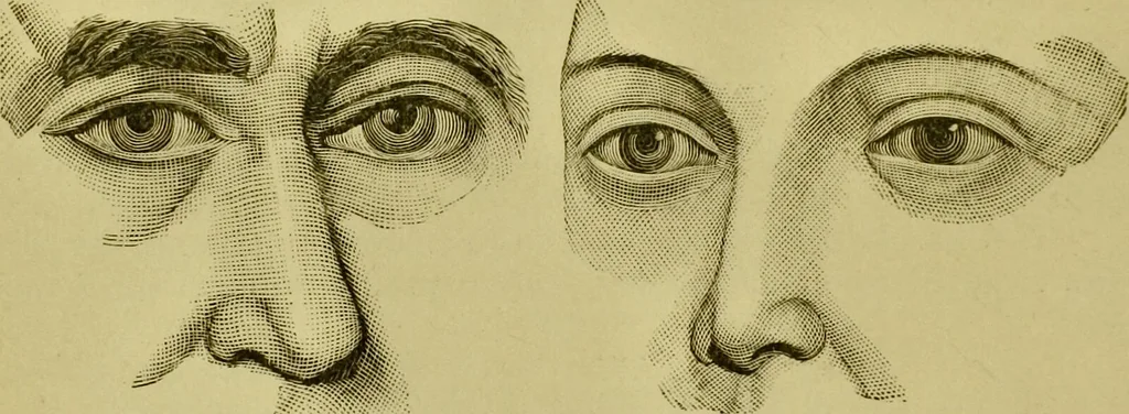An illustration from A system of practical and scientific physiognomy, or, How to read faces : being a manual of instruction in the knowledge of the human physiognomy and organism, embracing the discoveries of located signs of character in the body and face, as shown by the five natural divisions of the countenance. Volume 2 / by Mary Olmstead Stanton., 1890, leaf 406