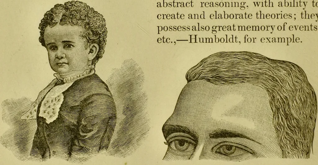 An illustration from A system of practical and scientific physiognomy, or, How to read faces : being a manual of instruction in the knowledge of the human physiognomy and organism, embracing the discoveries of located signs of character in the body and face, as shown by the five natural divisions of the countenance. Volume 2 / by Mary Olmstead Stanton., 1890, leaf 412