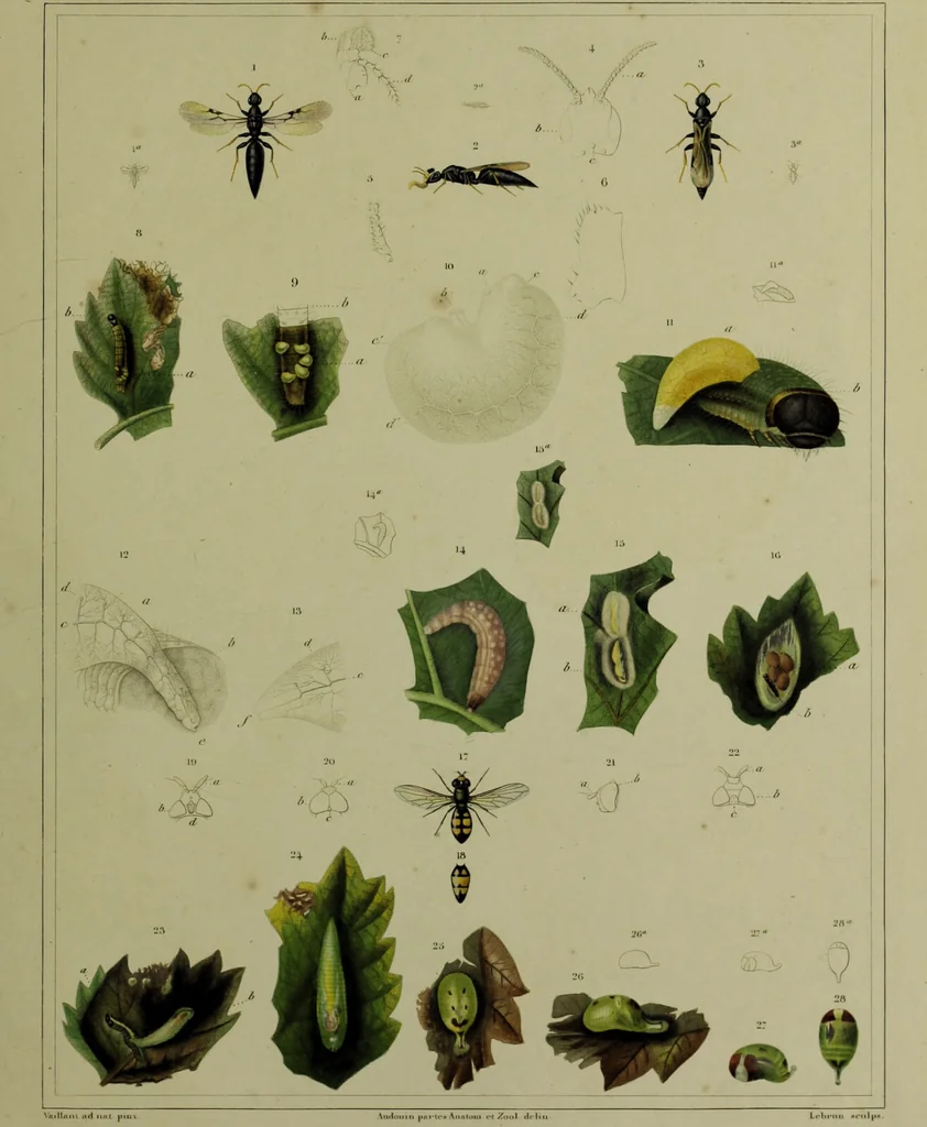 An illustration from Histoire des insectes nuisibles à la vigne : et particulièrement de la pyrale qui dévaste les vignobles des départments de la Cote-d'Or ... [etc.]; avec l'indication des moyens qu'on doit employer pour la combattre / par Victor Audouin., 1842, leaf 457