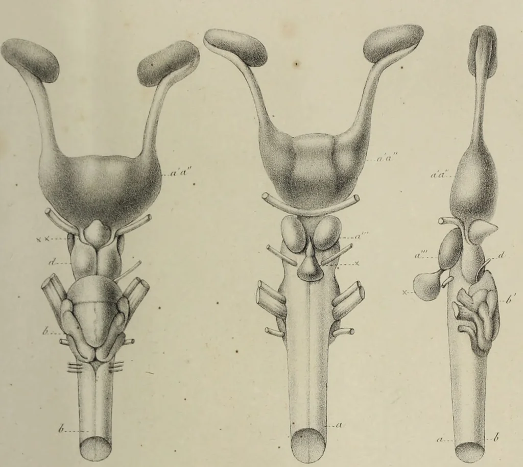 An illustration from Exposition anatomique de l'organisation du centre nerveux dans les quatre classes d'animaux vertébrés / par Natalis Guillot., 1844, leaf 391