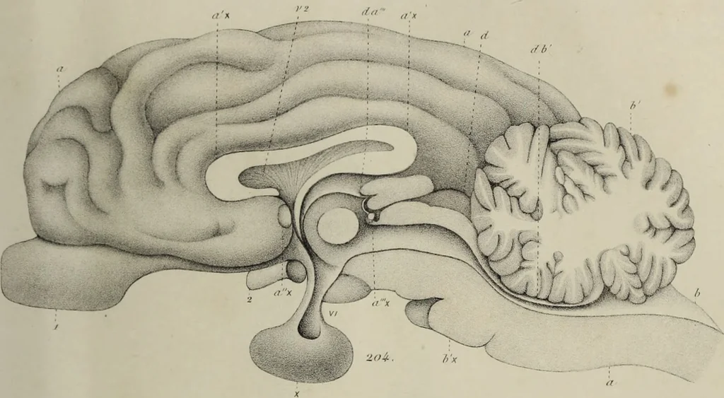 An illustration from Exposition anatomique de l'organisation du centre nerveux dans les quatre classes d'animaux vertébrés / par Natalis Guillot., 1844, leaf 411