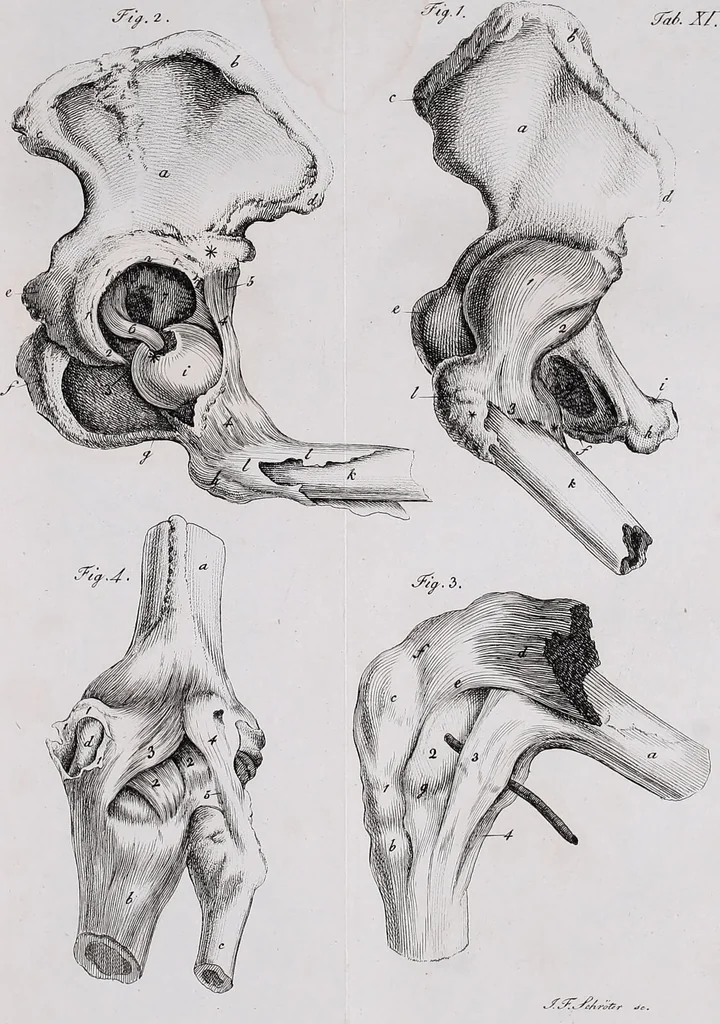 An illustration from Pfennig-Encyklopädie der Anatomie, oder, Bildliche Darstellung der gesammten menschlichen Anatomie : nach Rosenmüller, Loder, Carl Bell, Gordon, Bock etc / gestochen von J.F. Schröter ; mit erklärendem Texte von. Th. Richter., 1834, leaf 145