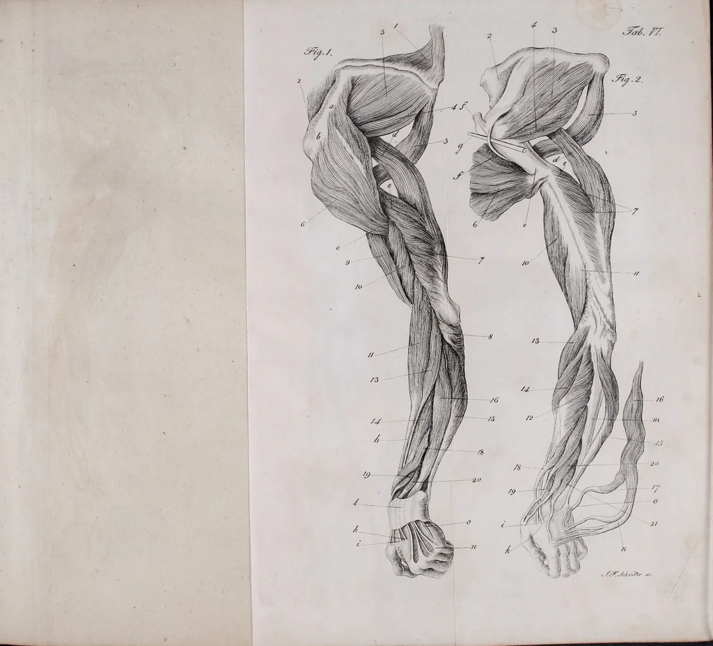 An illustration from Pfennig-Encyklopädie der Anatomie, oder, Bildliche Darstellung der gesammten menschlichen Anatomie : nach Rosenmüller, Loder, Carl Bell, Gordon, Bock etc / gestochen von J.F. Schröter ; mit erklärendem Texte von. Th. Richter., 1834, leaf 197