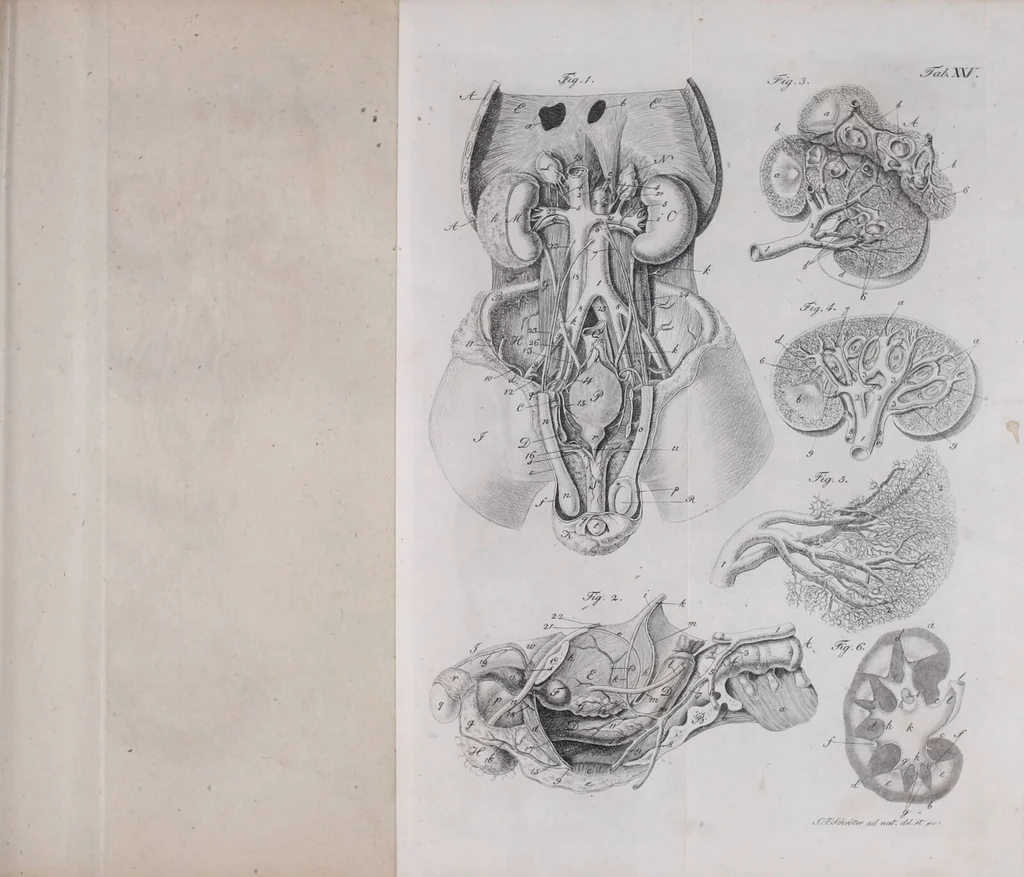 An illustration from Pfennig-Encyklopädie der Anatomie, oder, Bildliche Darstellung der gesammten menschlichen Anatomie : nach Rosenmüller, Loder, Carl Bell, Gordon, Bock etc / gestochen von J.F. Schröter ; mit erklärendem Texte von. Th. Richter., 1834, leaf 347