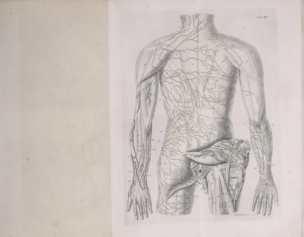 An illustration from Pfennig-Encyklopädie der Anatomie, oder, Bildliche Darstellung der gesammten menschlichen Anatomie : nach Rosenmüller, Loder, Carl Bell, Gordon, Bock etc / gestochen von J.F. Schröter ; mit erklärendem Texte von. Th. Richter., 1834, leaf 603