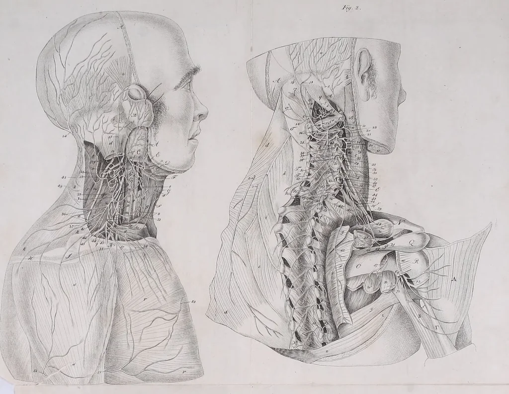 An illustration from Pfennig-Encyklopädie der Anatomie, oder, Bildliche Darstellung der gesammten menschlichen Anatomie : nach Rosenmüller, Loder, Carl Bell, Gordon, Bock etc / gestochen von J.F. Schröter ; mit erklärendem Texte von. Th. Richter., 1834, leaf 663