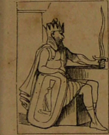 An illustration from L'art de tirer les cartes : révélations complètes sur les destinées au moyen des cartes et des tarots d'après les méthodes les plus certaines, suivis d'un jeu des patiences / par Johannès Trismégiste [i.e. Lorambert]. Orné de 150 figures., 1845, leaf 103