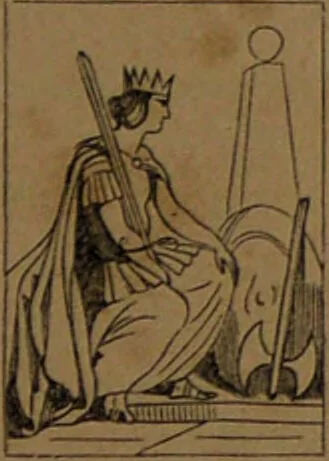 An illustration from L'art de tirer les cartes : révélations complètes sur les destinées au moyen des cartes et des tarots d'après les méthodes les plus certaines, suivis d'un jeu des patiences / par Johannès Trismégiste [i.e. Lorambert]. Orné de 150 figures., 1845, leaf 103