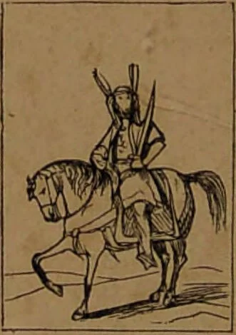An illustration from L'art de tirer les cartes : révélations complètes sur les destinées au moyen des cartes et des tarots d'après les méthodes les plus certaines, suivis d'un jeu des patiences / par Johannès Trismégiste [i.e. Lorambert]. Orné de 150 figures., 1845, leaf 104