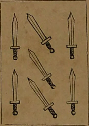 An illustration from L'art de tirer les cartes : révélations complètes sur les destinées au moyen des cartes et des tarots d'après les méthodes les plus certaines, suivis d'un jeu des patiences / par Johannès Trismégiste [i.e. Lorambert]. Orné de 150 figures., 1845, leaf 106