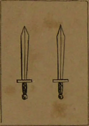 An illustration from L'art de tirer les cartes : révélations complètes sur les destinées au moyen des cartes et des tarots d'après les méthodes les plus certaines, suivis d'un jeu des patiences / par Johannès Trismégiste [i.e. Lorambert]. Orné de 150 figures., 1845, leaf 109