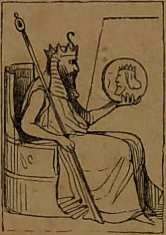 An illustration from L'art de tirer les cartes : révélations complètes sur les destinées au moyen des cartes et des tarots d'après les méthodes les plus certaines, suivis d'un jeu des patiences / par Johannès Trismégiste [i.e. Lorambert]. Orné de 150 figures., 1845, leaf 110