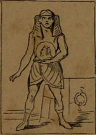An illustration from L'art de tirer les cartes : révélations complètes sur les destinées au moyen des cartes et des tarots d'après les méthodes les plus certaines, suivis d'un jeu des patiences / par Johannès Trismégiste [i.e. Lorambert]. Orné de 150 figures., 1845, leaf 111