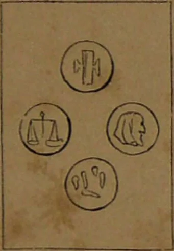 An illustration from L'art de tirer les cartes : révélations complètes sur les destinées au moyen des cartes et des tarots d'après les méthodes les plus certaines, suivis d'un jeu des patiences / par Johannès Trismégiste [i.e. Lorambert]. Orné de 150 figures., 1845, leaf 115