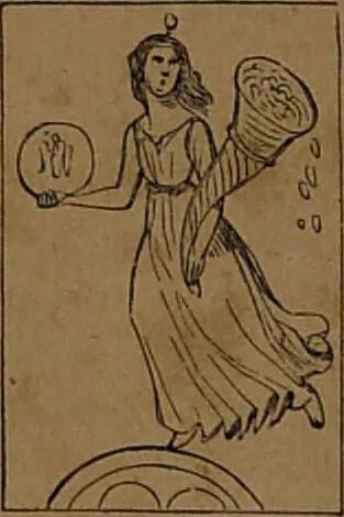 An illustration from L'art de tirer les cartes : révélations complètes sur les destinées au moyen des cartes et des tarots d'après les méthodes les plus certaines, suivis d'un jeu des patiences / par Johannès Trismégiste [i.e. Lorambert]. Orné de 150 figures., 1845, leaf 116