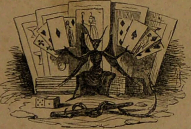 An illustration from L'art de tirer les cartes : révélations complètes sur les destinées au moyen des cartes et des tarots d'après les méthodes les plus certaines, suivis d'un jeu des patiences / par Johannès Trismégiste [i.e. Lorambert]. Orné de 150 figures., 1845, leaf 33