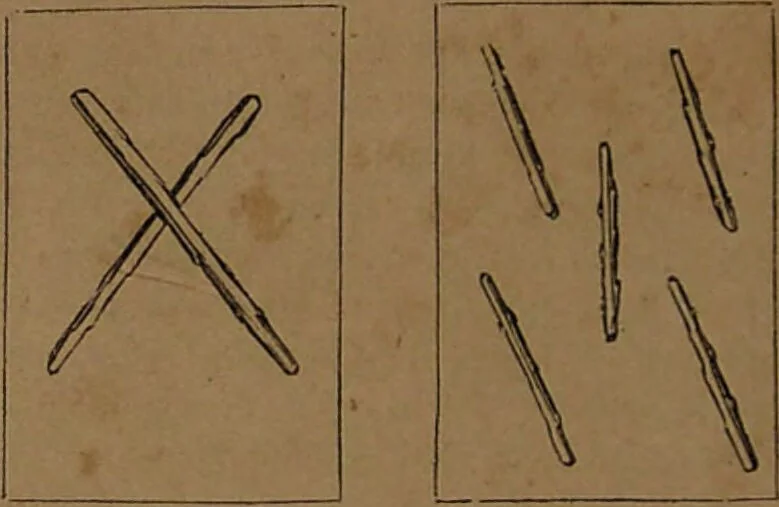 An illustration from L'art de tirer les cartes : révélations complètes sur les destinées au moyen des cartes et des tarots d'après les méthodes les plus certaines, suivis d'un jeu des patiences / par Johannès Trismégiste [i.e. Lorambert]. Orné de 150 figures., 1845, leaf 54
