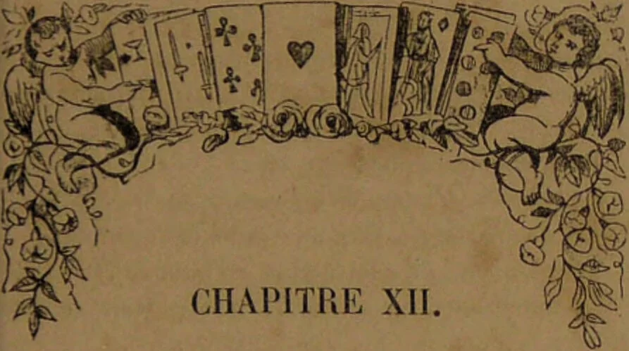An illustration from L'art de tirer les cartes : révélations complètes sur les destinées au moyen des cartes et des tarots d'après les méthodes les plus certaines, suivis d'un jeu des patiences / par Johannès Trismégiste [i.e. Lorambert]. Orné de 150 figures., 1845, leaf 69