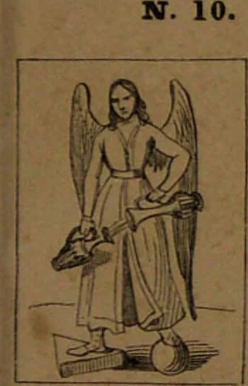 An illustration from L'art de tirer les cartes : révélations complètes sur les destinées au moyen des cartes et des tarots d'après les méthodes les plus certaines, suivis d'un jeu des patiences / par Johannès Trismégiste [i.e. Lorambert]. Orné de 150 figures., 1845, leaf 81