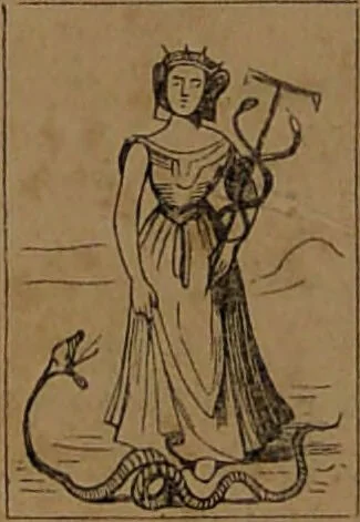 An illustration from L'art de tirer les cartes : révélations complètes sur les destinées au moyen des cartes et des tarots d'après les méthodes les plus certaines, suivis d'un jeu des patiences / par Johannès Trismégiste [i.e. Lorambert]. Orné de 150 figures., 1845, leaf 82