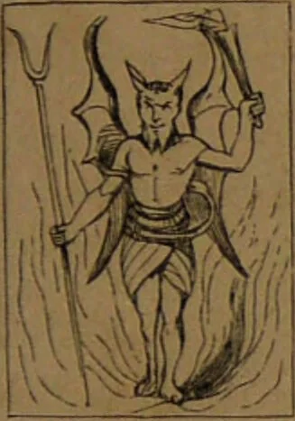 An illustration from L'art de tirer les cartes : révélations complètes sur les destinées au moyen des cartes et des tarots d'après les méthodes les plus certaines, suivis d'un jeu des patiences / par Johannès Trismégiste [i.e. Lorambert]. Orné de 150 figures., 1845, leaf 83