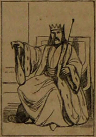 An illustration from L'art de tirer les cartes : révélations complètes sur les destinées au moyen des cartes et des tarots d'après les méthodes les plus certaines, suivis d'un jeu des patiences / par Johannès Trismégiste [i.e. Lorambert]. Orné de 150 figures., 1845, leaf 87