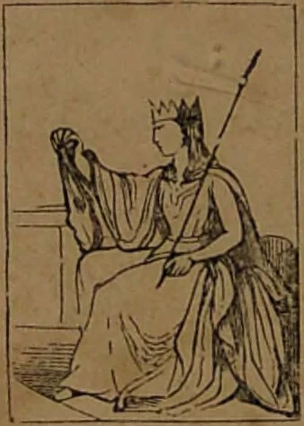 An illustration from L'art de tirer les cartes : révélations complètes sur les destinées au moyen des cartes et des tarots d'après les méthodes les plus certaines, suivis d'un jeu des patiences / par Johannès Trismégiste [i.e. Lorambert]. Orné de 150 figures., 1845, leaf 88