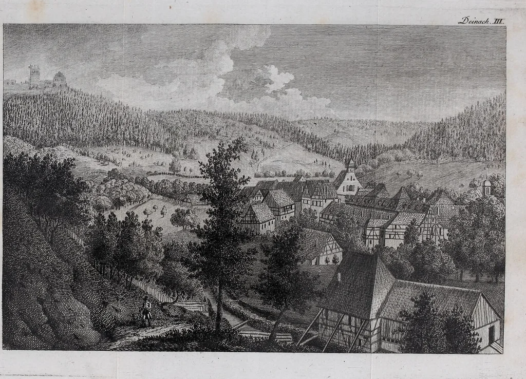 An illustration from Deinach : Luft, Lage, Vergnügungen, Bequemlichkeiten und Vortheile für die Gesundheit, die ein Aufenthalt bey diesem Brunnen gewähren kan. / [Johann Georg Zahn]., 1789, leaf 39