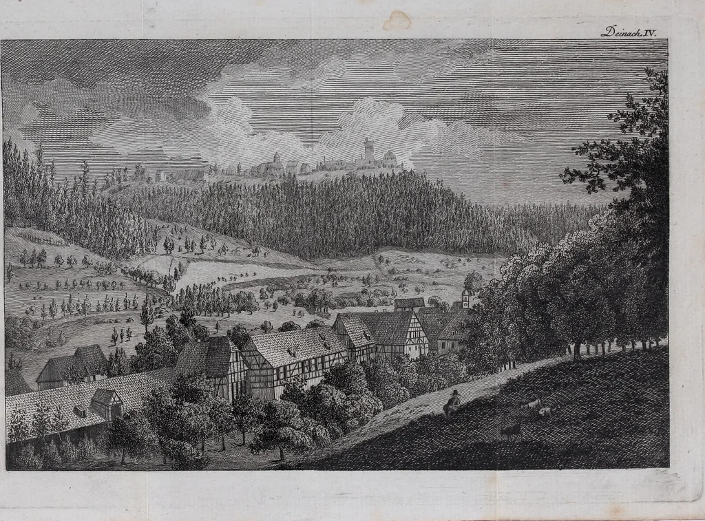 An illustration from Deinach : Luft, Lage, Vergnügungen, Bequemlichkeiten und Vortheile für die Gesundheit, die ein Aufenthalt bey diesem Brunnen gewähren kan. / [Johann Georg Zahn]., 1789, leaf 49