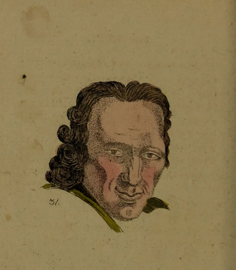 An illustration from Physiognomisches Taschenbuch nach Lavater's Grundsätzen, oder: die Kunst die Männer aus ihren Gesichtszügen zu erkennen. Aus dem Französischen übersetzt. Mit drei und dreissig illuminirten Kupfern., 1813, leaf 122