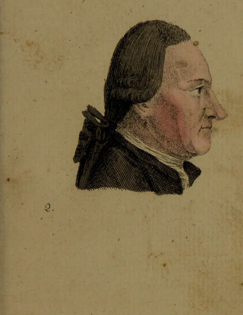 An illustration from Physiognomisches Taschenbuch nach Lavater's Grundsätzen, oder: die Kunst die Männer aus ihren Gesichtszügen zu erkennen. Aus dem Französischen übersetzt. Mit drei und dreissig illuminirten Kupfern., 1813, leaf 35