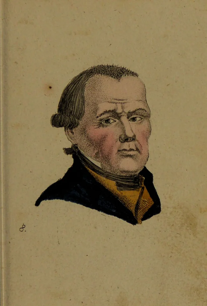 An illustration from Physiognomisches Taschenbuch nach Lavater's Grundsätzen, oder: die Kunst die Männer aus ihren Gesichtszügen zu erkennen. Aus dem Französischen übersetzt. Mit drei und dreissig illuminirten Kupfern., 1813, leaf 53